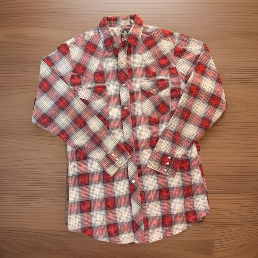 Vintage 90s Outdoor Exchange Western Pearl Snap Flannel Shirt Red Plaid Tall M
